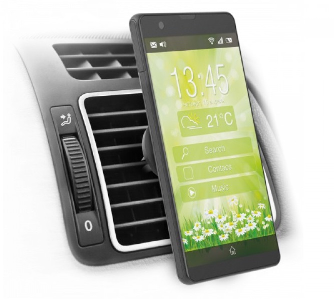 Univerzální elegantní magnetický držák do mřížky topení v automobilu pro smartphone Android i Aplle iOs. Provedení tohoto držáku je netradiční, ale o to více praktické.