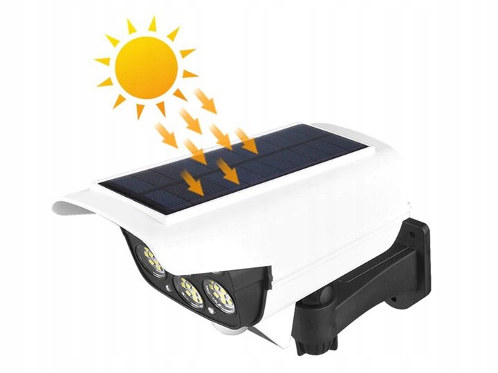 IR LED diody se v tmavém prostředí rozsvítí a při dostatečném slunečním světle jsou baterie dobíjeny solárním panelem.